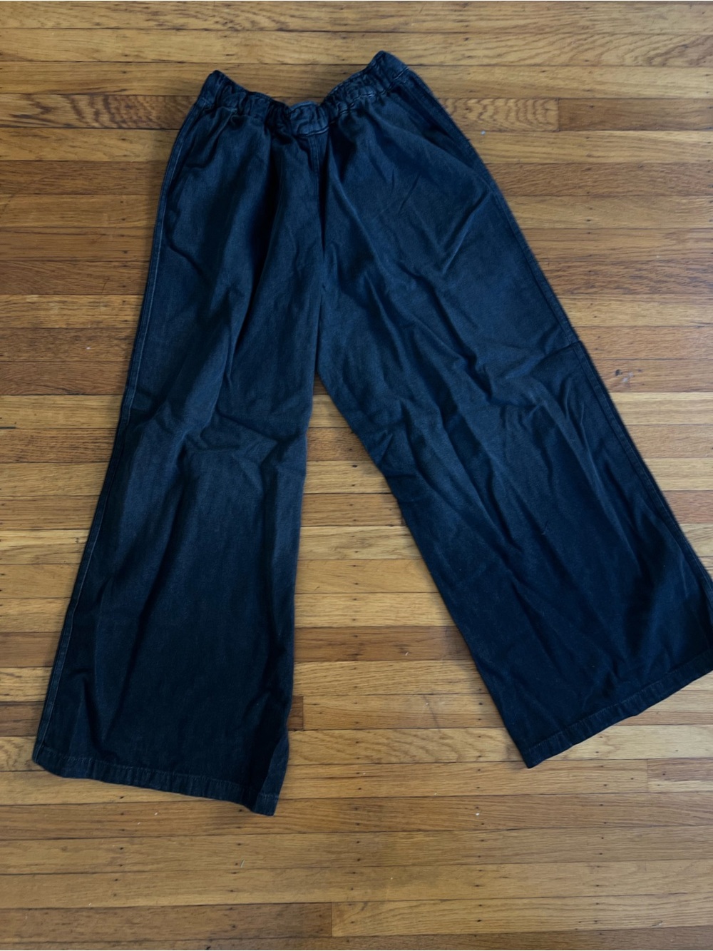 NWT Adidas True Black Denim Drawstring Track Pants Womens Sz 8 Athletic Wide Leg - Picture 8 of 9